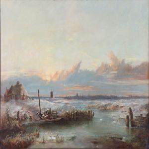 PRITCHETT V 1800-1800,Winter landscape from Holland with frozen canals a,Bruun Rasmussen 2013-11-04