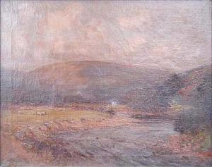 PRITT William 1870-1944,riverscape with hills in the distance,Frank R Marshall and Co GB 2007-07-10