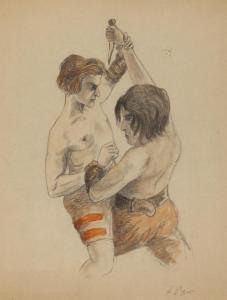 PROBST Erich 1885-1946,Der Messerkampf zwei miteinander kämpfende Männer,1925,Mehlis DE 2020-08-27
