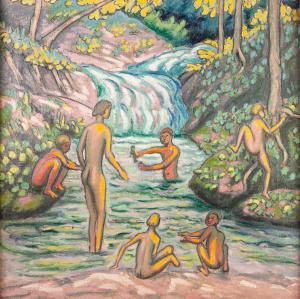 PROCHOWNIK Leo 1875-1936,Naked figures in a jungle pool with waterfall,Capes Dunn GB 2019-10-01