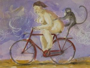 PROCOPIO Pino 1954,“nudo femminile con scimmia in bicicletta”,Trionfante IT 2013-07-10