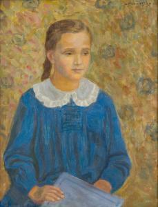 PRONASZKO Zbigniew 1885-1958,Portrait of Basia in a blue dress,1952,Desa Unicum PL 2024-03-12
