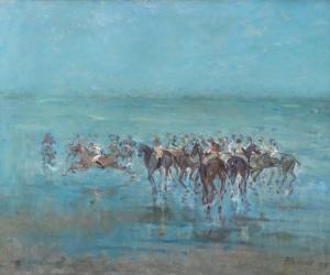 PROOST Alfons 1880-1957,Bain matinal des chevaux de courses,1952,De Vuyst BE 2024-03-02