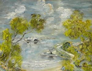 PROUD Paul 1949,RIVER SCENE WITH COTTAGES,Whyte's IE 2023-04-03