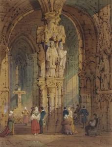 PROUT Samuel Gillespie 1822-1911,Cathedral interior with figures,1866,Keys GB 2024-03-26