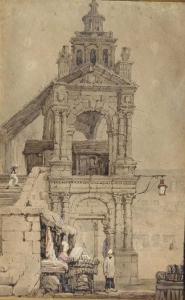 PROUT Samuel 1783-1852,Tower with market stall in the foreground,Moore Allen & Innocent 2015-07-17