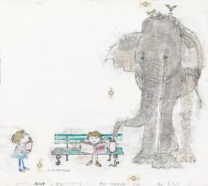 PROVENSEN ALICE MARTIN 1917,Sharing Peanuts with an Elephant,Swann Galleries US 2015-01-22