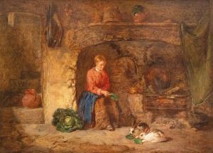 PROVIS Alfred,Interieur mit einem jungen Mädchen beim Füttern zw,1878,Palais Dorotheum 2023-11-22