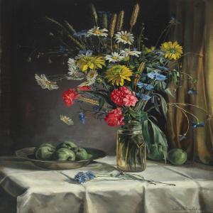 PRUMBOHM Arthur,Still life with flowers and apples on a table,1918,Bruun Rasmussen 2012-03-19