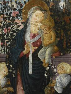 PSEUDO PIER FRANCESCO FLORENTINO 1460-1500,THE MADONNA AND CHILD WITH TWO ANGELS BEFORE A,Sotheby's 2016-01-29