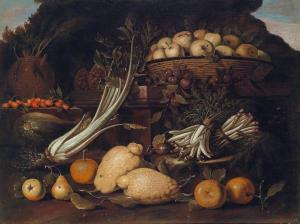 PSEUDO SALINI O MAESTRO SB,Natura morta di frutta e verdura,1655,Palais Dorotheum 2009-10-06