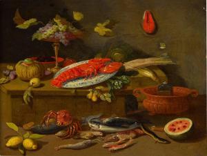 PSEUDO VAN KESSEL 1600-1600,Still life of lobster on a Wanli dish beside a taz,Sotheby's 2022-10-21