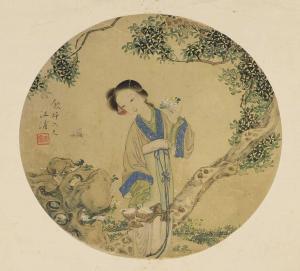 PU WANG 1800-1800,lady picking chrysanthemums,Sworders GB 2022-11-04