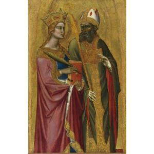 PUCCINELLI ANGELO 1350-1399,SAINT CATHERINE AND A BISHOP SAINT, POSSIBLY SAINT,Sotheby's 2011-01-27