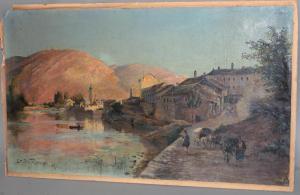 PUCHINGER Erwin 1876-1944,"Dorfansicht mit Flussufer, am Balkan",Palais Dorotheum AT 2014-06-05