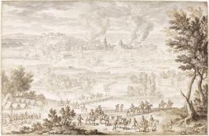PUGET Pierre 1620-1694,Panoramic landscape with a fortified city under siege,Sotheby's GB 2023-07-05