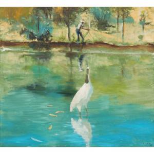 PUGH Clifton Ernest,The Painter Rick Amor and a Royal Spoonbill,1986,Leonard Joel 2024-03-19