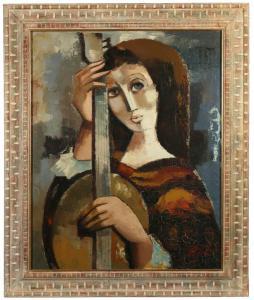 PUJOL F,Portrait of a woman with a guitar,Butterscotch Auction Gallery US 2016-11-06