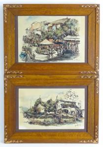 PUJOL Josep,A rural cortijo; Farmhouse, and a village fiesta w,1936,Claydon Auctioneers 2021-12-29