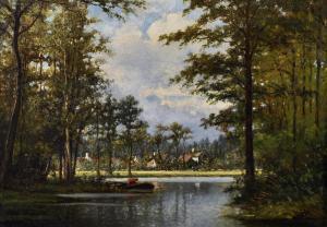 PULINCKX Louis 1843-1910,Village by a Lake, with Man on Barge,1980,John Nicholson GB 2020-01-29