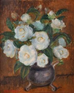 Pulleine Robert 1911-1992,White Camellias in Footed Vase,Elder Fine Art AU 2014-07-27