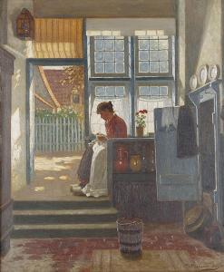 PULM Peter 1882-1960,Interieur mit nähender Frau bei einem Fenster,Winterberg Arno DE 2023-10-21