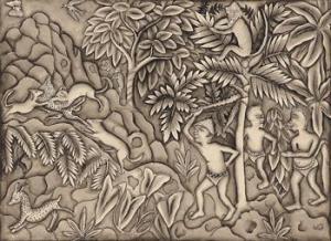 PUNDUH WAYAN 1923-1990,Hunting in the Forest, Dogs track down a deer, thr,Borobudur ID 2011-10-22