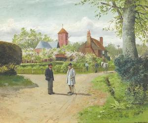 PURCHAS Thomas James,Isle of Wight village scene with figures and churc,Eastbourne 2021-09-08