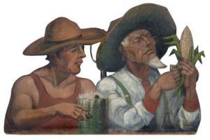 PURDY Earl,Two men (brewers?) examining corn,20th century,Brunk Auctions US 2008-07-12