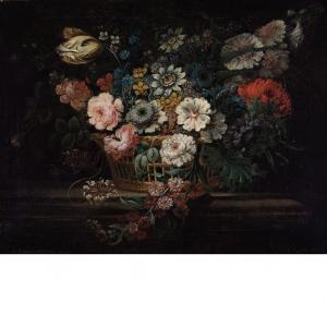 PUTNAM John 1900,Still Life of Flowers in a Basket on a Ledge,William Doyle US 2015-05-20