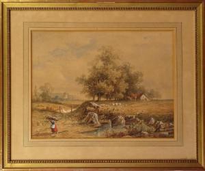 PUTTAERT Emile 1829-1901,Vue de campagne animée,Monsantic BE 2021-12-05