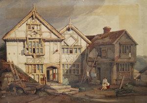 PYNE charles claude 1802-1878,Figures by an old timbered dwelling,Rosebery's GB 2009-09-08