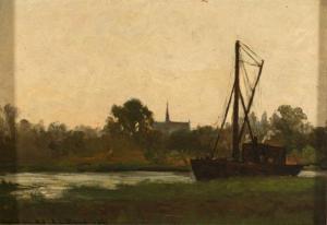 PYNE Robert Lorrdine 1836-1905,Harlem river scene with board,Quinn's US 2013-04-27