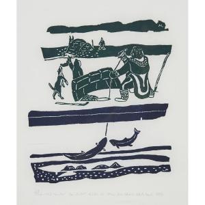 QARITAIYUK PETER 1963,HUNTER FISHING THROUGH ICE (TITLE UNKNOWN),1988,Waddington's CA 2017-02-25