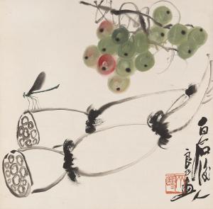 QI LiangYi 1923-1988,Grapes and Lotus Root,Bonhams GB 2019-03-18