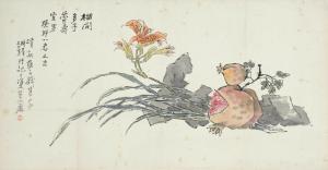 QIAN Huian 1833-1911,Pomegranate, Lily, and Rock,1903,Bonhams GB 2022-03-24