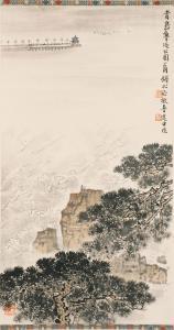 QIAN SONG YAN 1899-1985,River landscape with pine trees and pavilion,Eldred's US 2015-08-27