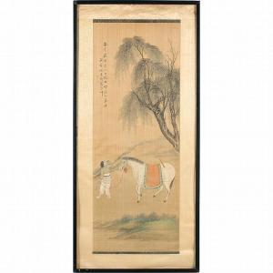 QING DYNASTY 1644-1912,A man guiding his white horse,1726,Leland Little US 2015-09-12