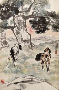 QINGFANG Wang 1900-1956,HORSES AT PASTURE,Arcimboldo CZ 2014-05-27