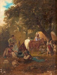 QUAGLIO Franz 1844-1920,Travelers Camping for the Evening,Skinner US 2023-11-02