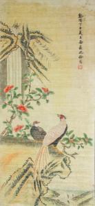 QUAN SHEN 1682-1762,two pheasants standing on rock with peony and wate,888auctions CA 2019-01-31