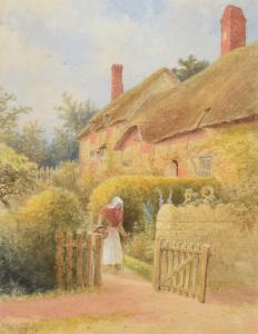 QUATREMAINE William Wells 1857-1930,Thatched cottage with an elderly lady at the ,1896,Peter Wilson 2022-01-13