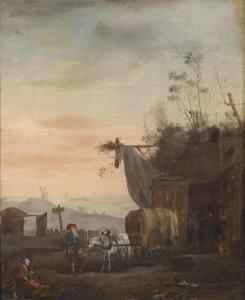 QUERFURT August 1698-1761,A man with a horse-drawn cart outside a tavern,Palais Dorotheum 2012-12-13