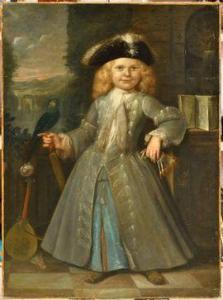 QUINKHARD Jan Maurits 1688-1772,Portrait de jeune garcon de 3 ans avec une raquett,Osenat 2021-09-26