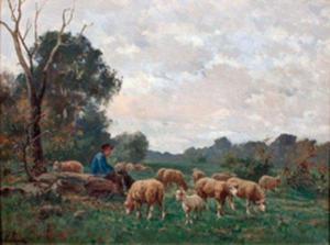 QUINTON Clement 1851-1920,Jeune berger et troupeau de moutons,Tradart Deauville FR 2010-10-31