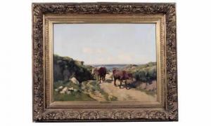 QUINTON Clement 1851-1920,vaches sur le chemin en bordure de mer,Mercier & Cie FR 1998-10-25