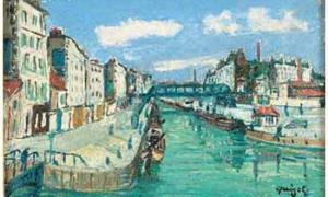 QUIZET Alphonse Leon 1885-1955,Paris, passerelle sur le canal,Aguttes FR 2002-06-18