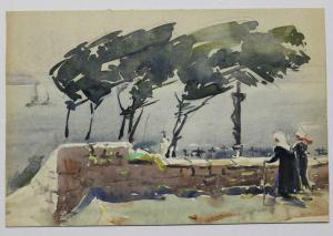 QUONIAM Julien 1876-1954,Bretonnes près du cimetière marin aux pins maritimes,Ruellan FR 2015-05-30