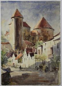 QUONIAM Julien 1876-1954,Rue animée près du château,Ruellan FR 2016-07-20