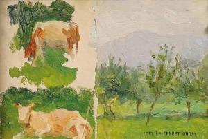 QUOST Ernest 1844-1931,Etude de vaches et de paysage,Aguttes FR 2009-06-05